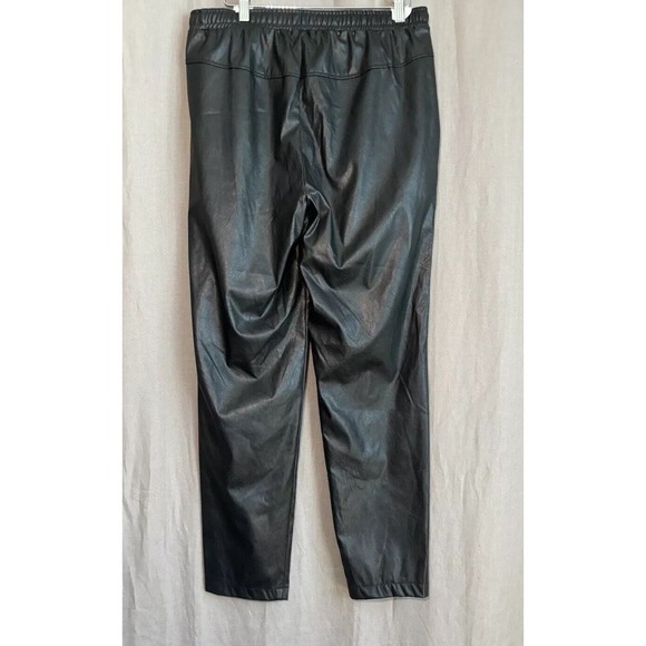 NWT MAX STUDIO ELASTIC DRAWSTRING WAIST Faux LEATHER LIKE BLACK Pants SIZE Large - Picture 2 of 6